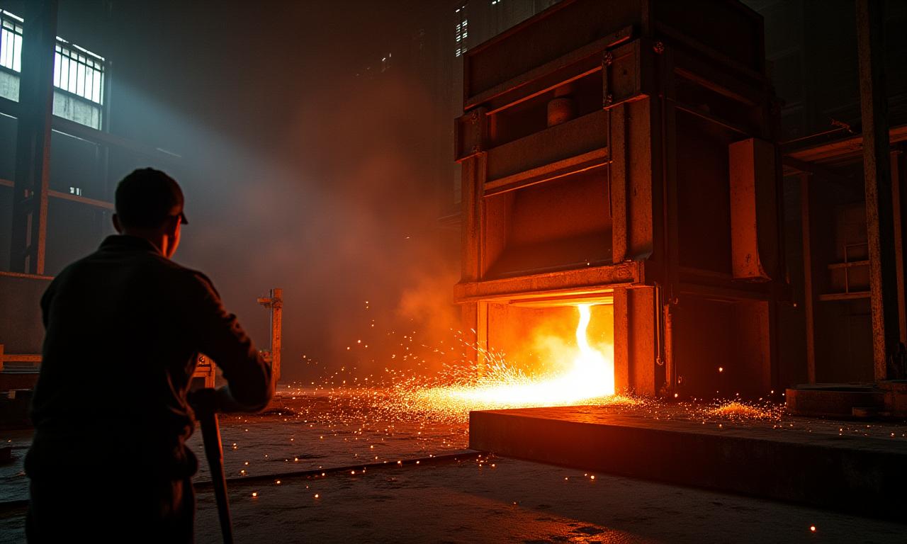 熱された鋼を鍛造する様子。